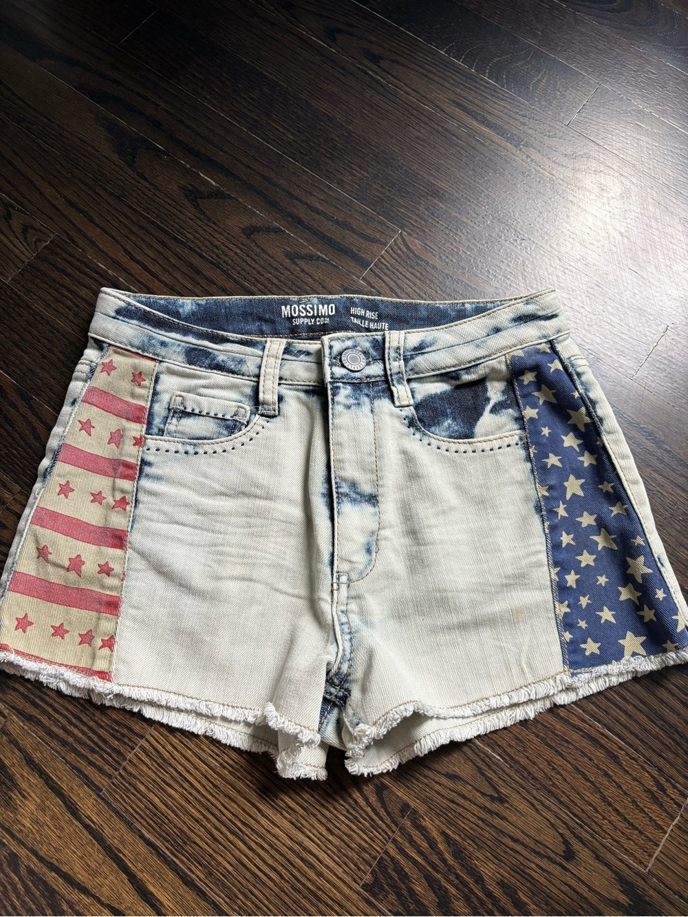 Mossimo Supply Co. Light Wash Denim Shorts with Red & Blue Flag Panels